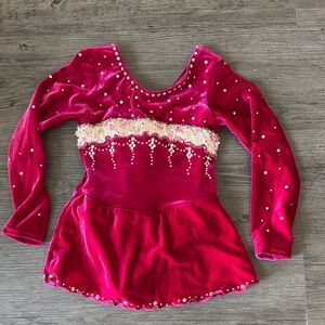 Kids Red Velvet Costume with Pearl Accents